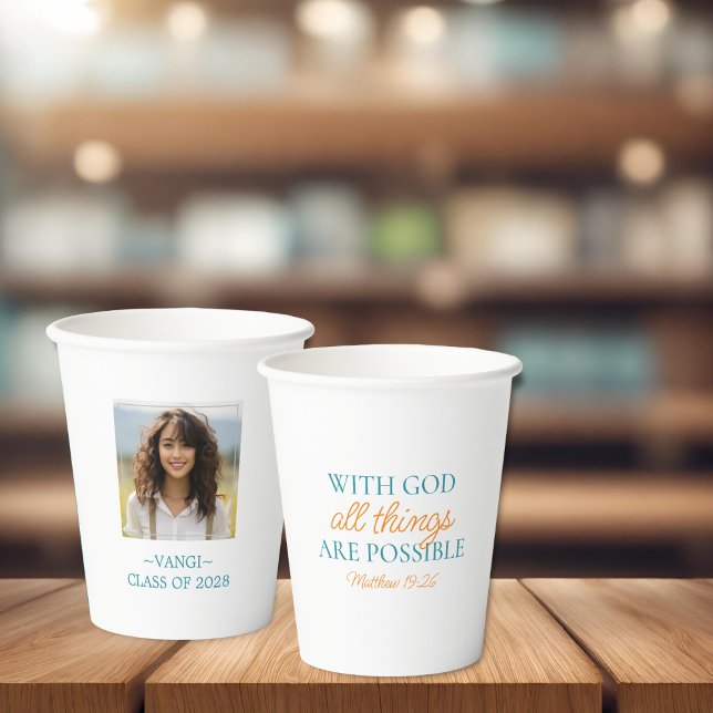 With God All Things Are Possible White Photo Grad  Paper Cups (Creator Uploaded)