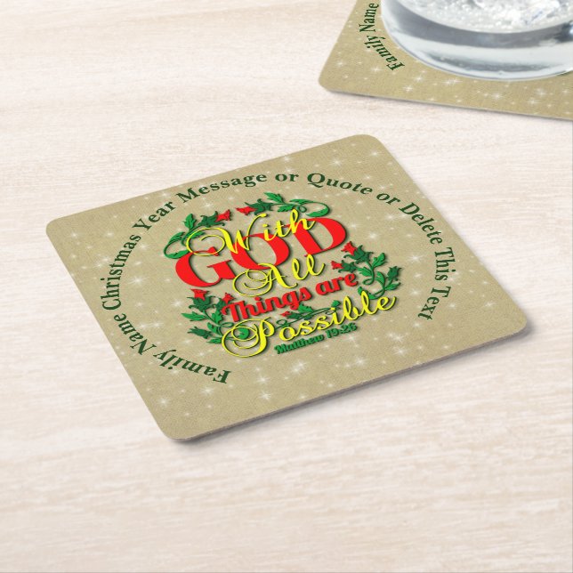With God All Things Possible Bible Quote Square Paper Coaster (Angled)