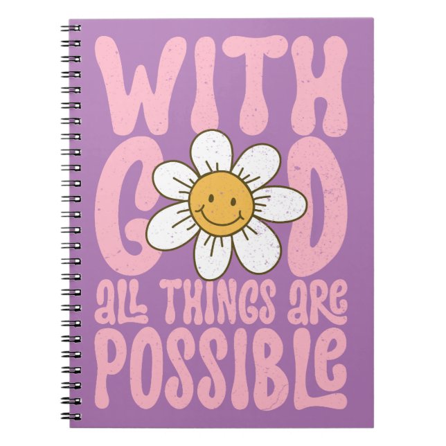 With God All Things Possible Retro Daisy Christian Notebook (Front)