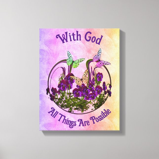 With God Butterfly Flower Art Inspirational  Canvas Print (Front)