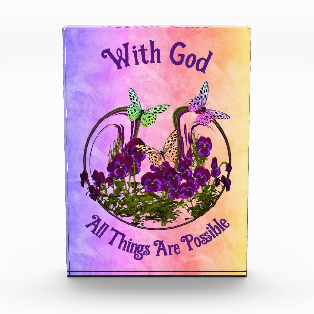 With God Butterfly Flower Art Inspirational  Photo Block (Front)