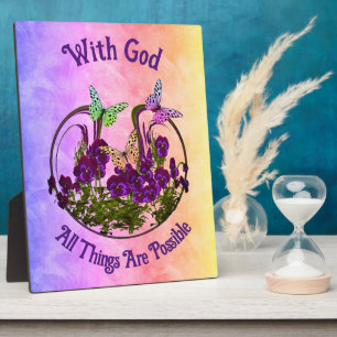 With God Butterfly Flower Art Inspirational  Plaque