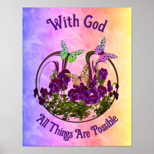 With God Butterfly Flower Art Inspirational  Poster
