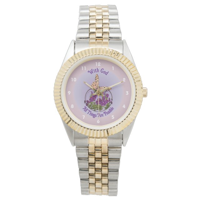 With God Butterfly Flower Art Inspirational   Watch (Front)