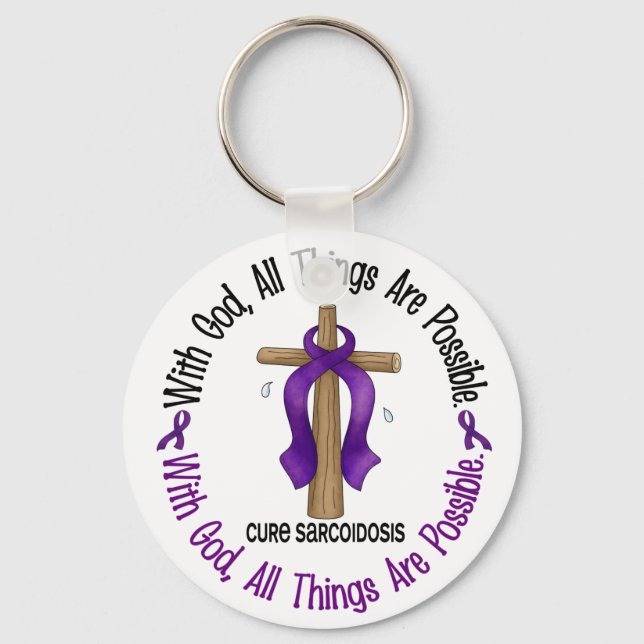 WITH GOD CROSS Sarcoidosis T-Shirts & Gifts Key Ring (Front)