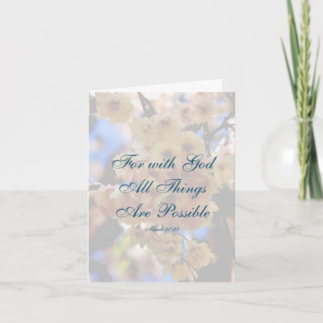 With God Inspirational Quote Blossoms Note Card (Front)