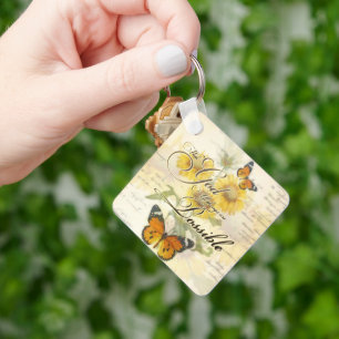 With God Sunflowers and butterfly Key Ring