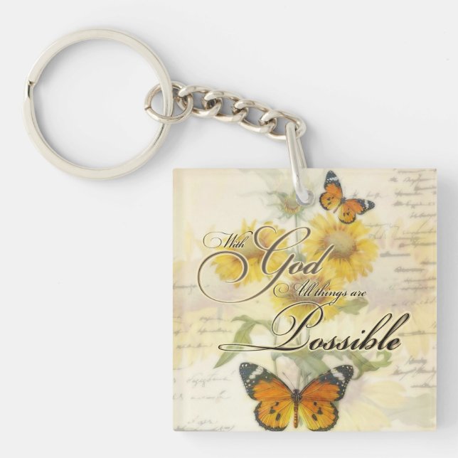 With God Sunflowers and butterfly   Key Ring (Front)