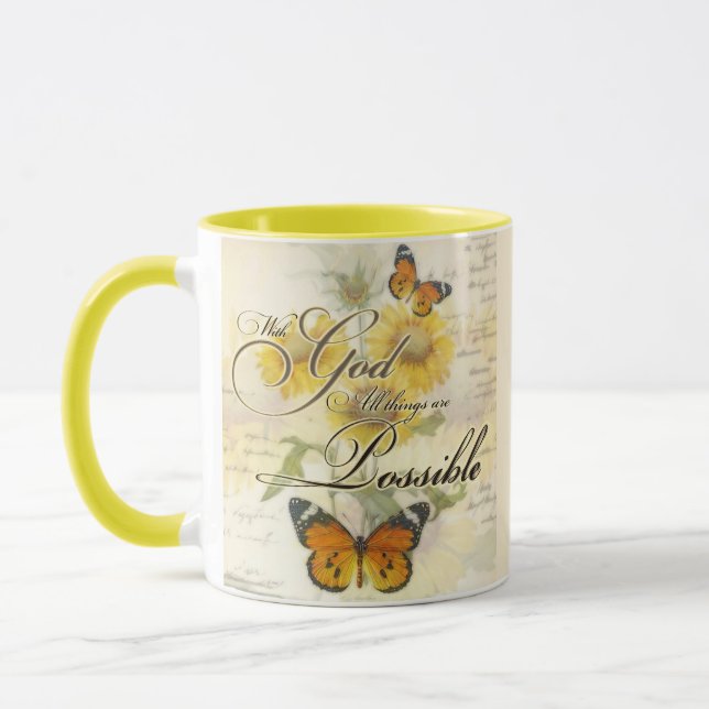 With God Sunflowers and butterfly  Mug (Left)