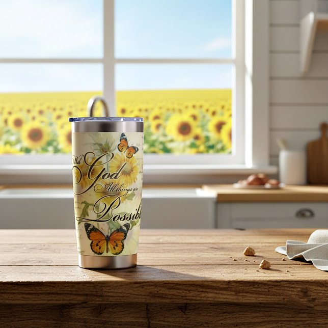 With God Sunflowers and butterfly  personalised Insulated Tumbler (Creator Uploaded)