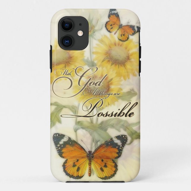 With God Sunflowers and butterfly  Throw Pillow Case-Mate iPhone Case (Back)