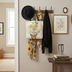 With God Sunflowers and butterfly   Tote Bag