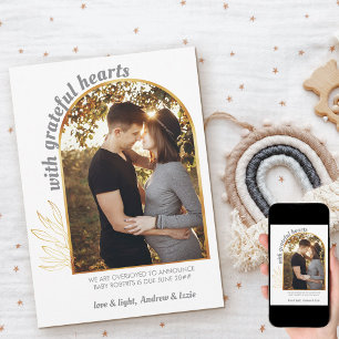 With Grateful Hearts Gold Arch Photo Grey Gold Announcement