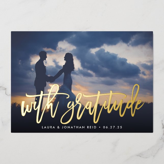 With Gratitude | Gold Foil Wedding Thank You Card (Front)