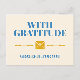 With Gratitude Grateful for You Typogrpahy Postcard