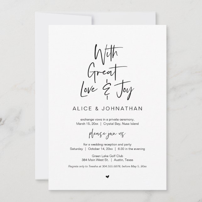 With Great Love and Joy, Black, Wedding Elopement Invitation (Front)