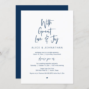 With Great Love, Joy, Navy Blue, Wedding Elopement Invitation