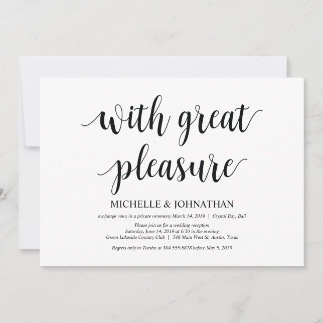 With great pleasure, Wedding Elopement Invites (Front)