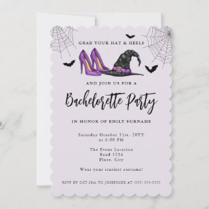 With Hat And Heels Purple Halloween Bachelorette Invitation