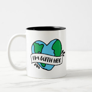 With Her Ecofriendly Icon Happy Earth Clipart Ecof Two-Tone Coffee Mug