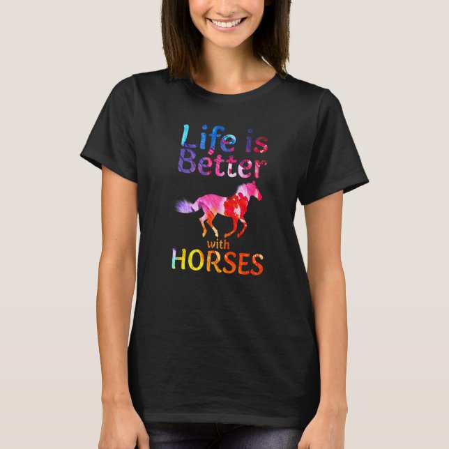 With Horses Cute Horseback Riding Horse T-Shirt (Front)
