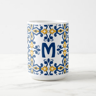 With initial 💛 💙blue and yellow Azulejos Coffee Mug