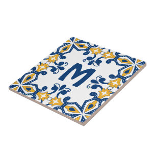 With initial 💛 💙blue and yellow Azulejos  Tile