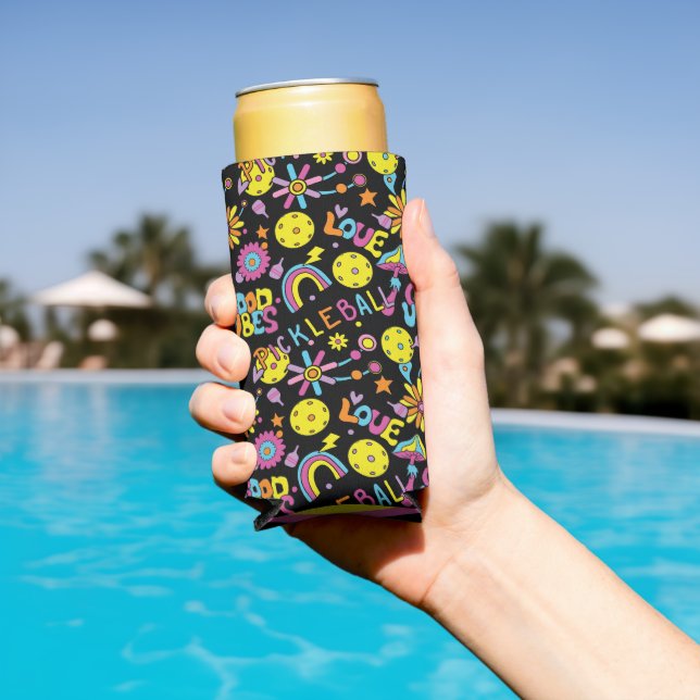 With initial, Groovy, retro 90s, black  Seltzer Ca Seltzer Can Cooler (In Situ Pool)