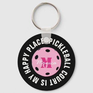 With initial pickleball court is my happy place key ring
