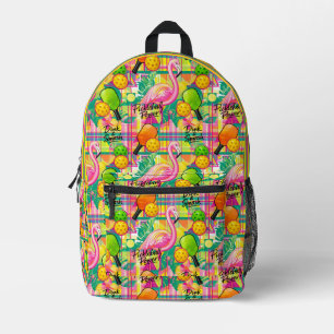 With Initial Tropical Flamingo Pickleball Power Printed Backpack