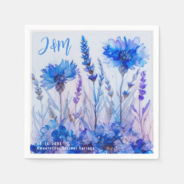 💍 With initials Cornflowers and Lavender Elegance Napkin (Front)