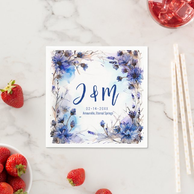 💍With initials Cornflowers and Lavender Elegance Napkin (Insitu)