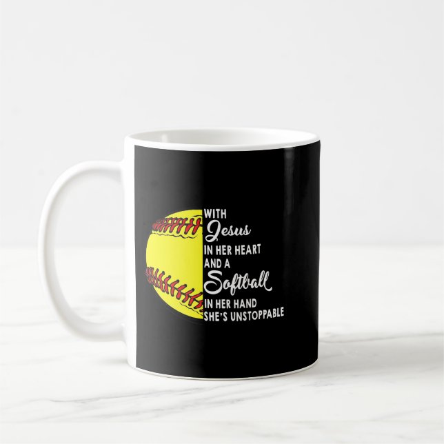 With Jesus In Her Heart A Softball In Her Hand Uns Coffee Mug (Left)