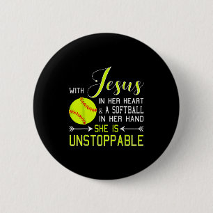 With Jesus In Her Heart And A Softball She Is Unst 6 Cm Round Badge