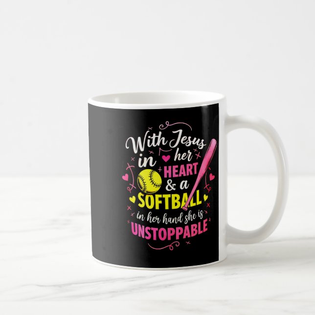 With Jesus In Her Heart And A Softball She Is Unst Coffee Mug (Right)