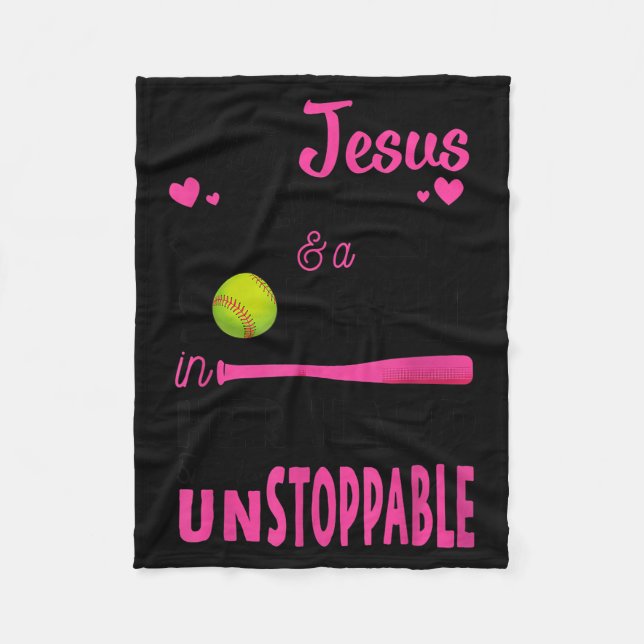 With Jesus In Her Heart And A Softball She Is Unst Fleece Blanket (Front)