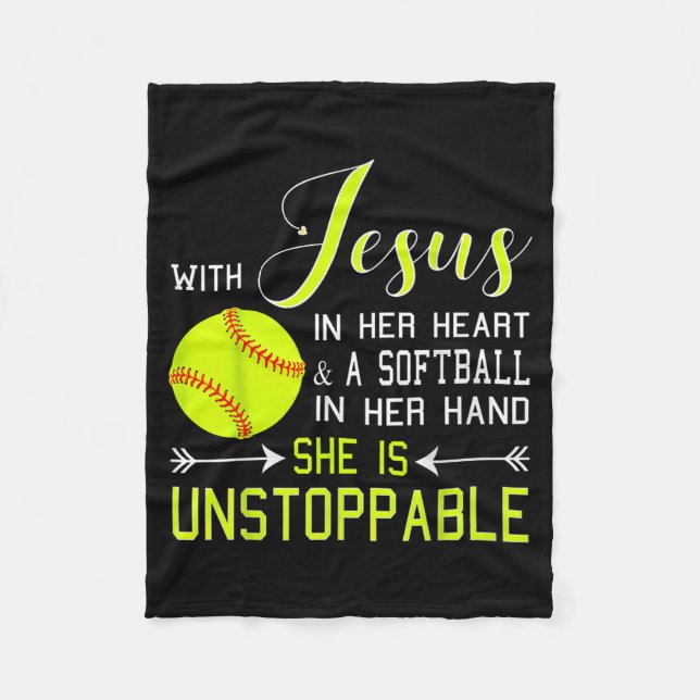 With Jesus In Her Heart And A Softball She Is Unst Fleece Blanket (Front)
