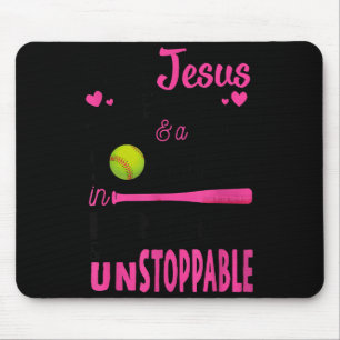 With Jesus In Her Heart And A Softball She Is Unst Mouse Mat