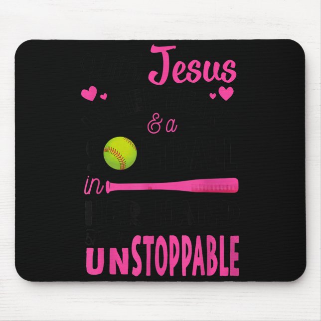 With Jesus In Her Heart And A Softball She Is Unst Mouse Mat (Front)