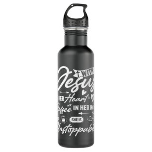 With Jesus In Her Heart And Coffee In Her Hand She 710 Ml Water Bottle