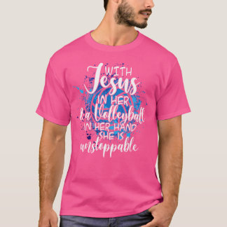 With Jesus In Her Heart Christian Volleyball T-Shirt