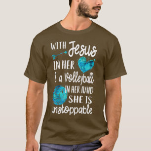 With Jesus In Her Heart Christian Volleyball T-Shirt
