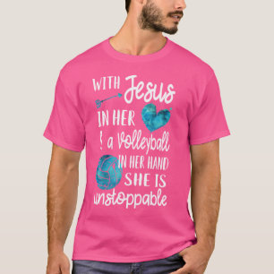 With Jesus In Her Heart Christian Volleyball T-Shirt