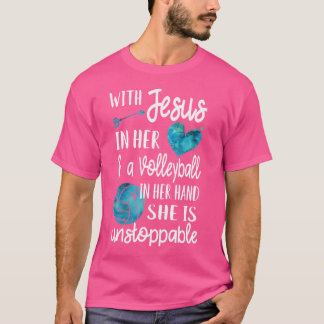 With Jesus In Her Heart Christian Volleyball T-Shirt