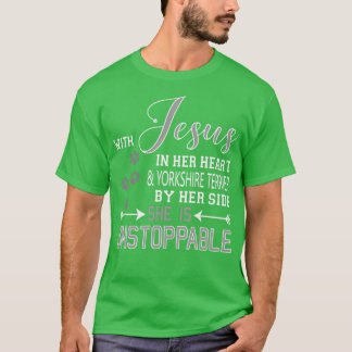 WITH JESUS IN HER HEART YORKSHIRE TERRIER BY SIDE T-Shirt