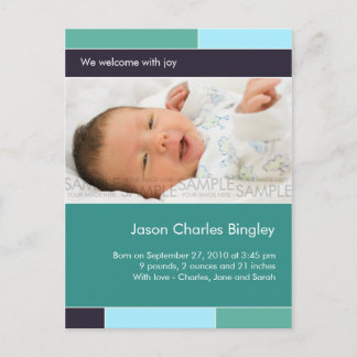 With Joy Teal/Aqua • Baby Announcement