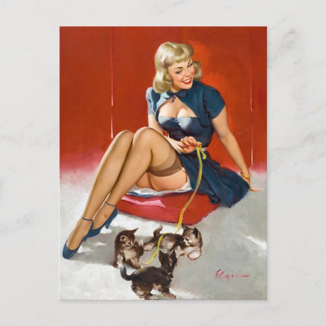 With Kittens Pin Up Postcard (Front)