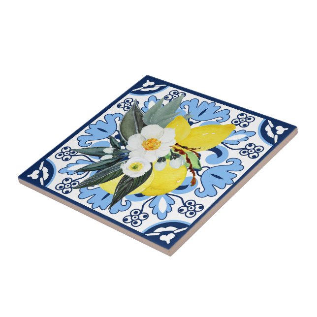 With lemons💙 Stunning blue Azulejos Tile (Side)