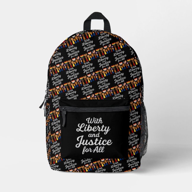 With Liberty and Justice for All Protest Freedom Printed Backpack (Front)