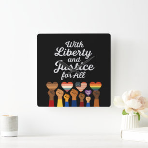 With Liberty and Justice for All Protest Freedom Square Wall Clock
